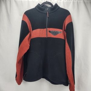 Harley-Davidson Men's 1/4 Zip Black Orange Fleece Pullover Jacket